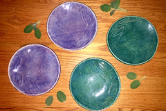 sage textured bowls, 2 purple, 2 green