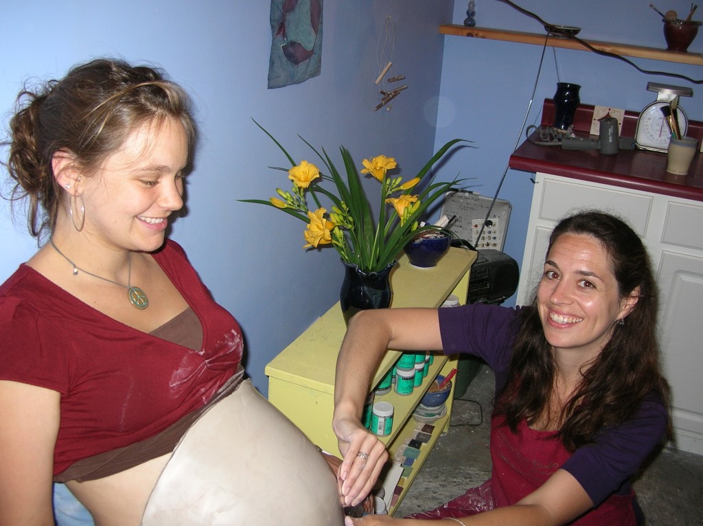Jen making belly bowl with pregnant woman